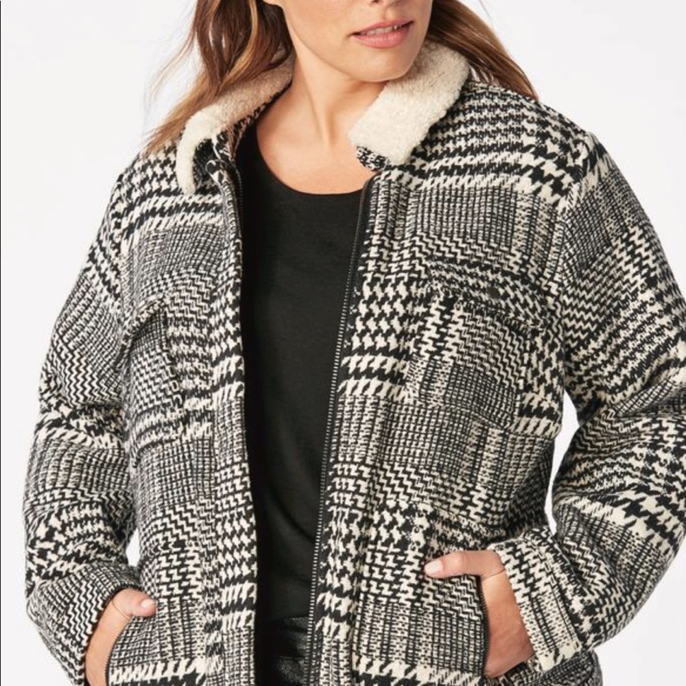 JUST FAB XXL Classic thick Fabric Plaid Black/White Jacket NEW Super Cute!! - Picture 1 of 8